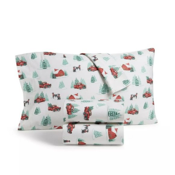 MARTHA STEWART COLLECTION Holiday Printed Cotton Flannel 4-Pc. Full Sheet Set